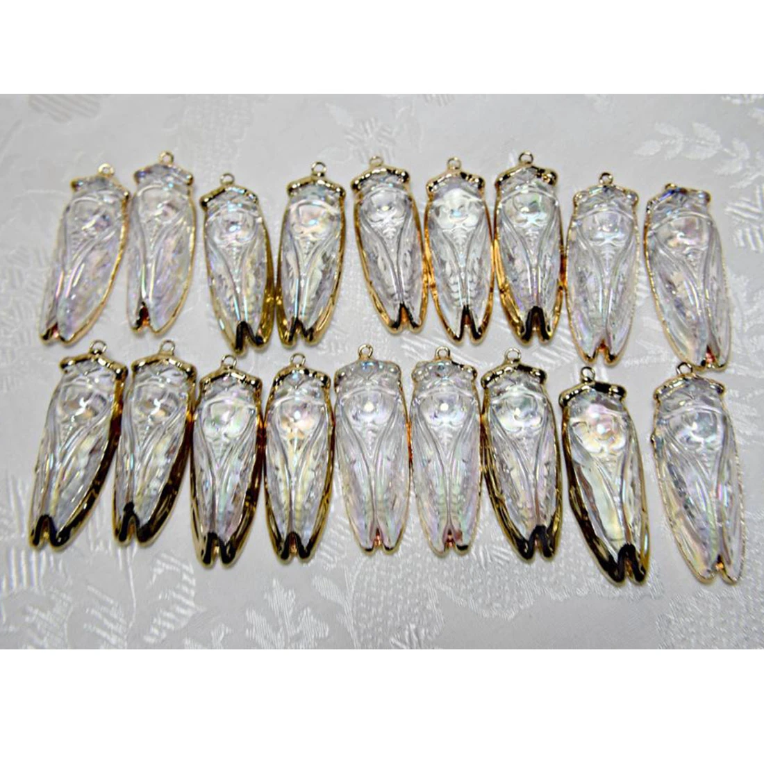 Clear Quartz Pendant Gold Color Brass Vintage Natural Crystal Cicada Necklace Pendants Approx 2.5mm Wholesale Fashion Jewelry