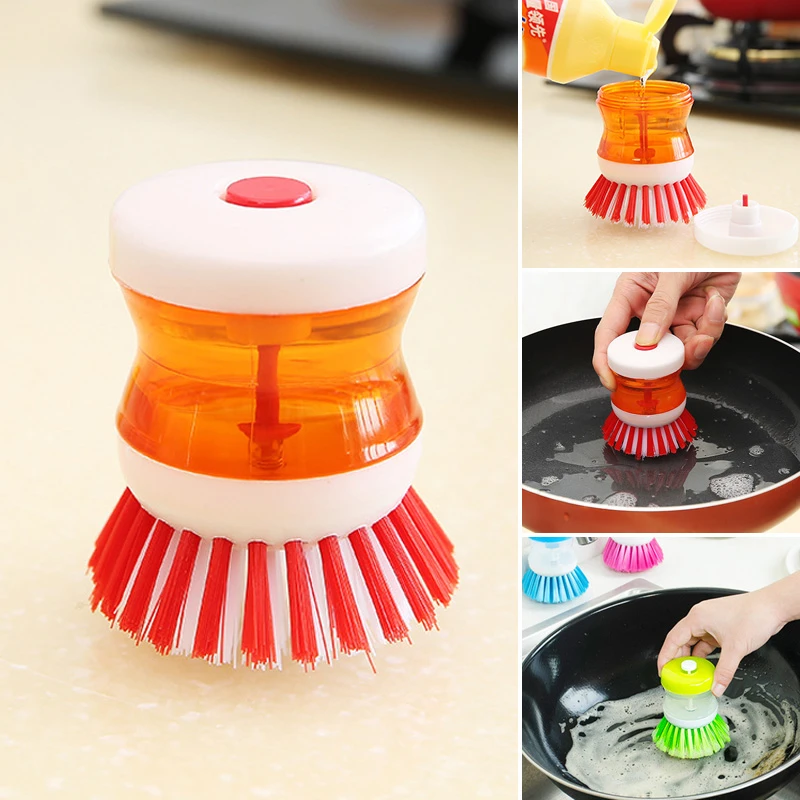 1pc Random Color Liquid Soap Pressure Washing Brush Pot Dish Bowl Cleaning Brushes Scrubber Hand Washing Creative Kitchen Tools