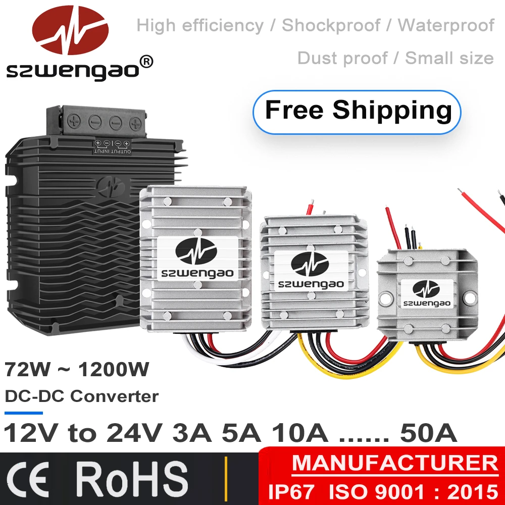szwengao 12V to 24V 1A 2A 3A 5A 8A 10A 12A 15A 20A Step Up DC DC Converter 12 Volt to 24 Volt Boost Voltage Regulator