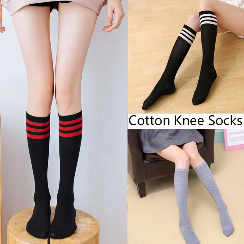 Long Cotton Socks For Women Socks Knee High Socks Female Ladies Striped Long Socks Ventilation School Girls Sports Knee Socks