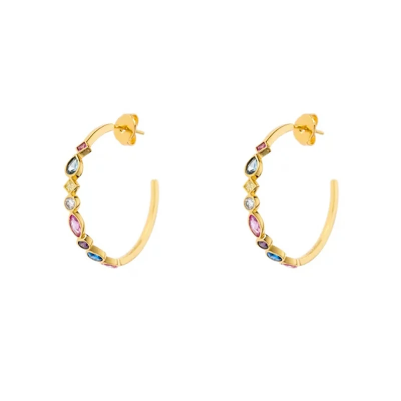 CANNER 925 Sterling Silver C-shaped Colorful Zircon Earrings Luxury Stud Earring For Women Piercing Earings Jewelry pendientes
