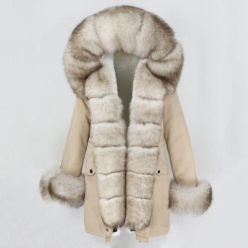 OFTBUY 2021 Fashion Winter Jacket Women Real Fur Coat Natural Real Fox Fur Collar Loose Long Parkas Big Fur Outerwear Detachable
