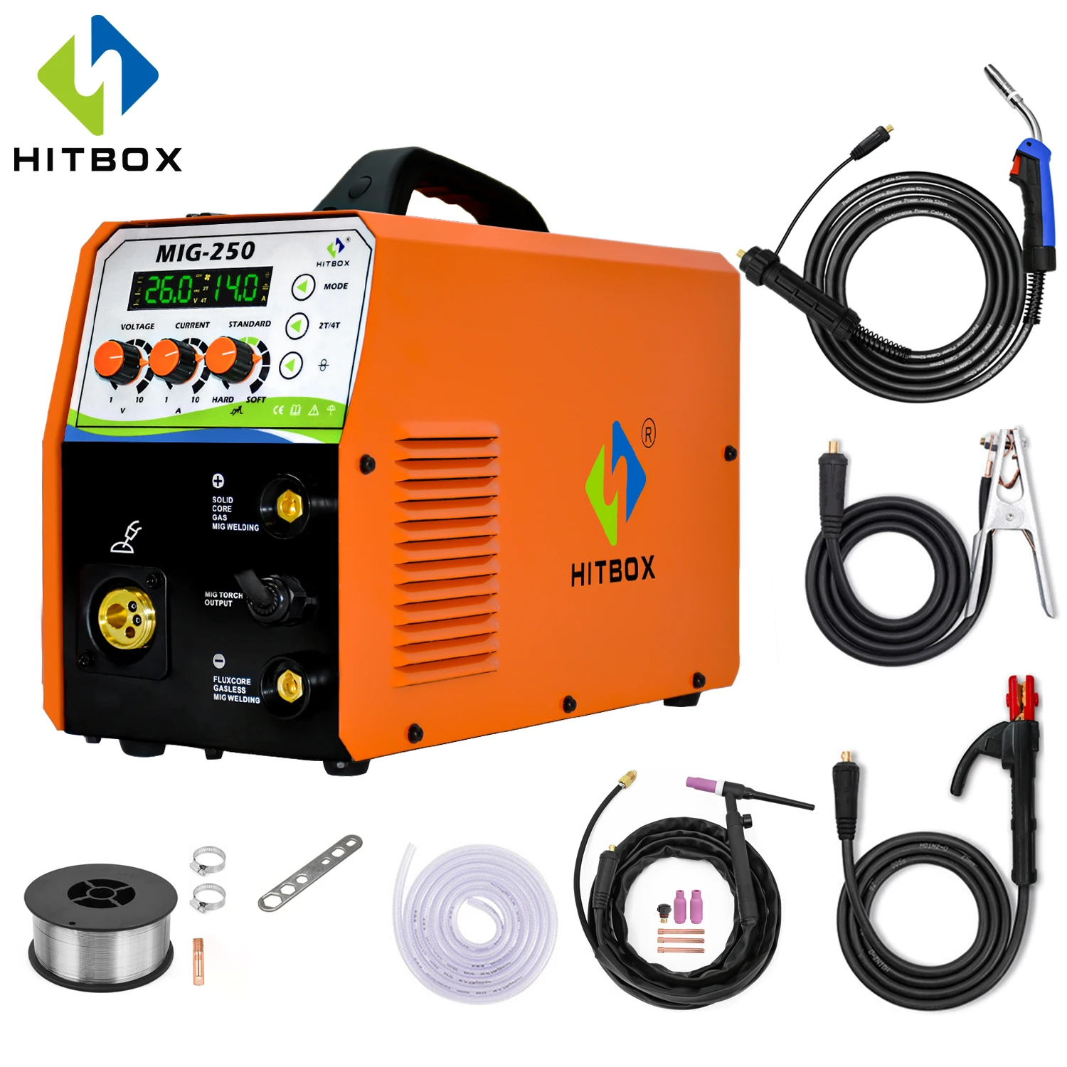 HITBOX Mig Welding Machine Semi-Automatic Synergy 220V Tig Arc Welder Inverter Argon CO2 Multi Usage MIG250