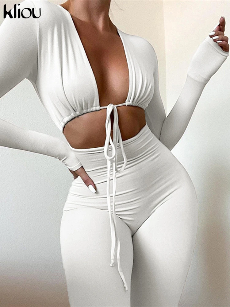Kliou Solid Jumpsuit Bandage Cleavage Backless One Piece Outfit Overall Sexy  Body-Shaping Hipster Midnight Club Female Clothing