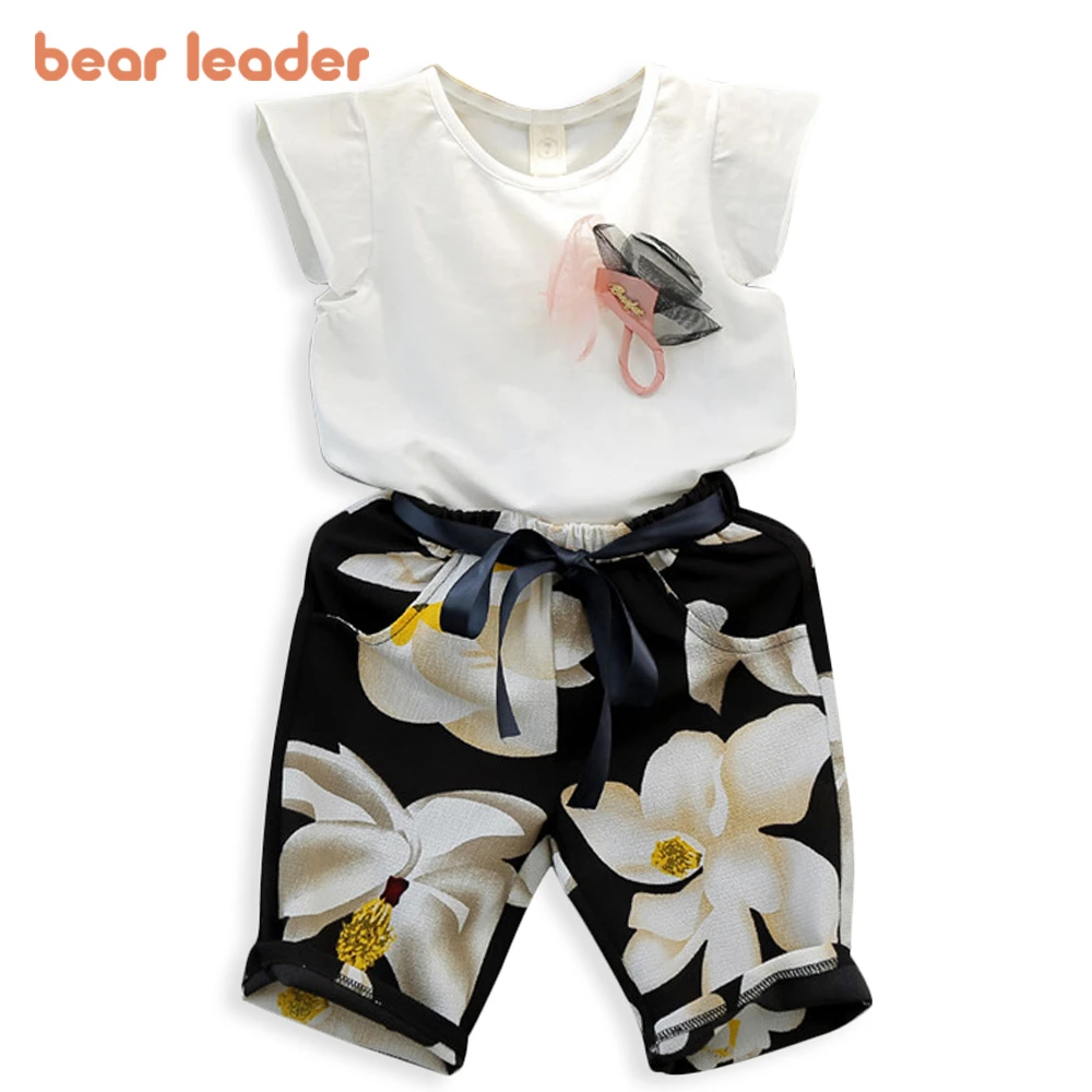 Bear Leader Girls Clothes Set 2021 Summer Children Clothing Short Sleeve T-shirt and Print Shorts 2 Pcs Girl Kids Clothes Suit