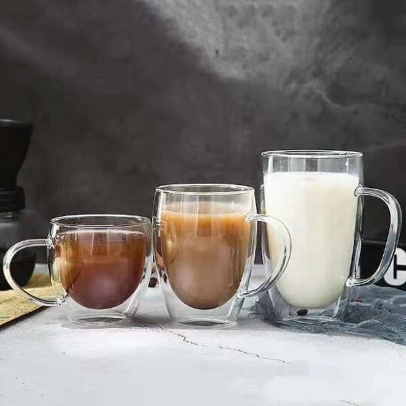 1/4/6Pcs Double Wall Glass Cups Espresso Coffee Mug 80/250/350/450 ML Heat-Resistant Transparent Glasses With Double Bottom Mugs