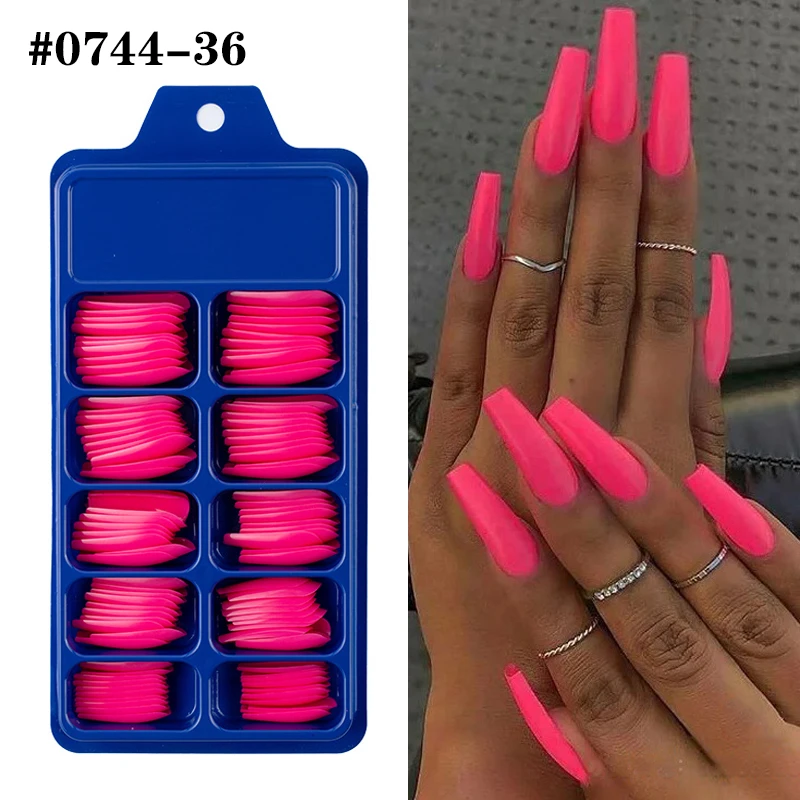 2020 New Blue Red 100pcs Professional Fake Nails Long Ballerina Full Acrylic Nail Tips 10Size Press on Nails Manicure Charms