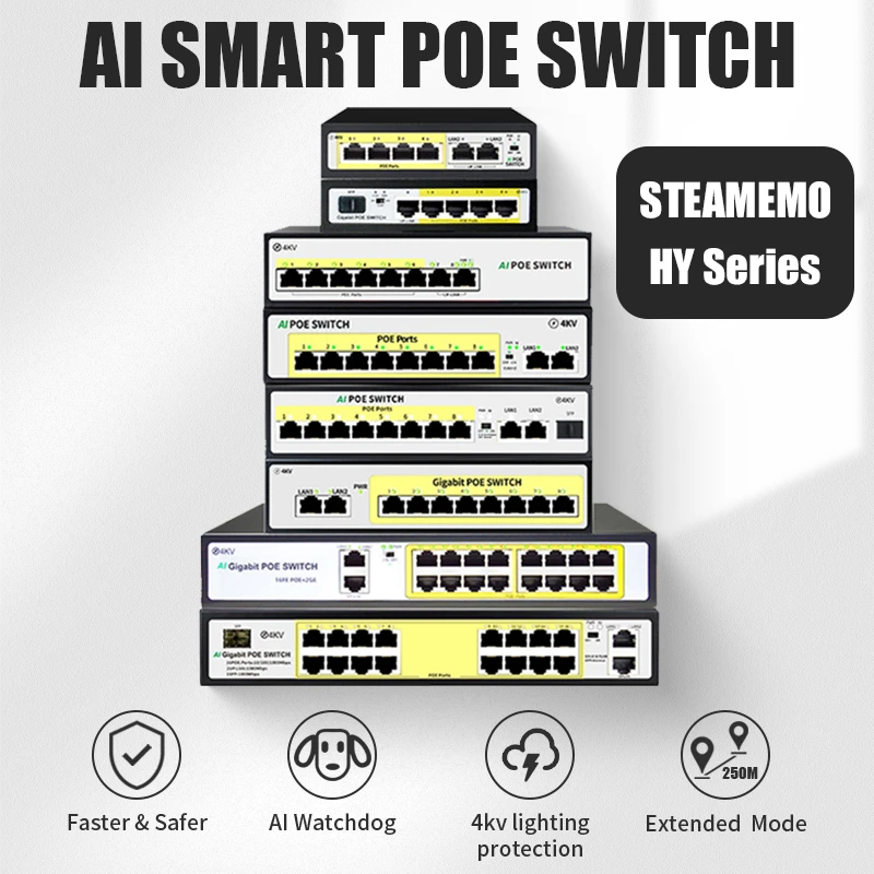 STEAMEMO POE Switch With 8 POE Ports IEEE802.3AF/AT For IP Camera/Wireless AP/Wifi Router 10/100M Network Switch With SFP Port