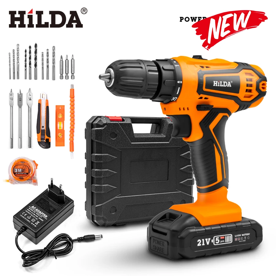 HILDA Electric Drill Cordless Screwdriver Lithium Battery  Mini Drill Cordless Screwdriver Power Tools Cordless Drill