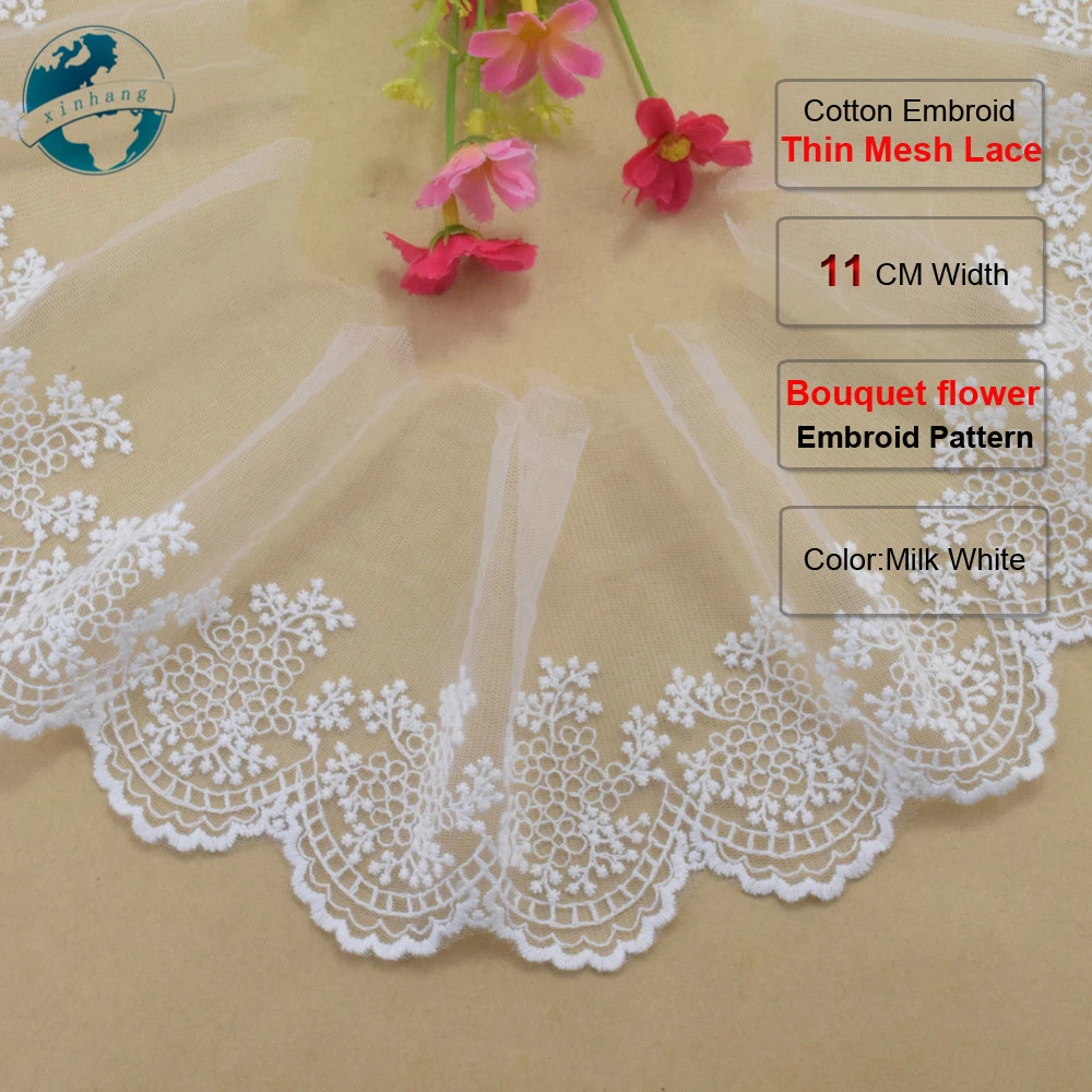 11cm width Cotton embroid lace sewing ribbon guipure lace african lace fabric trim warp knitting DIY Garment Accessories#3215