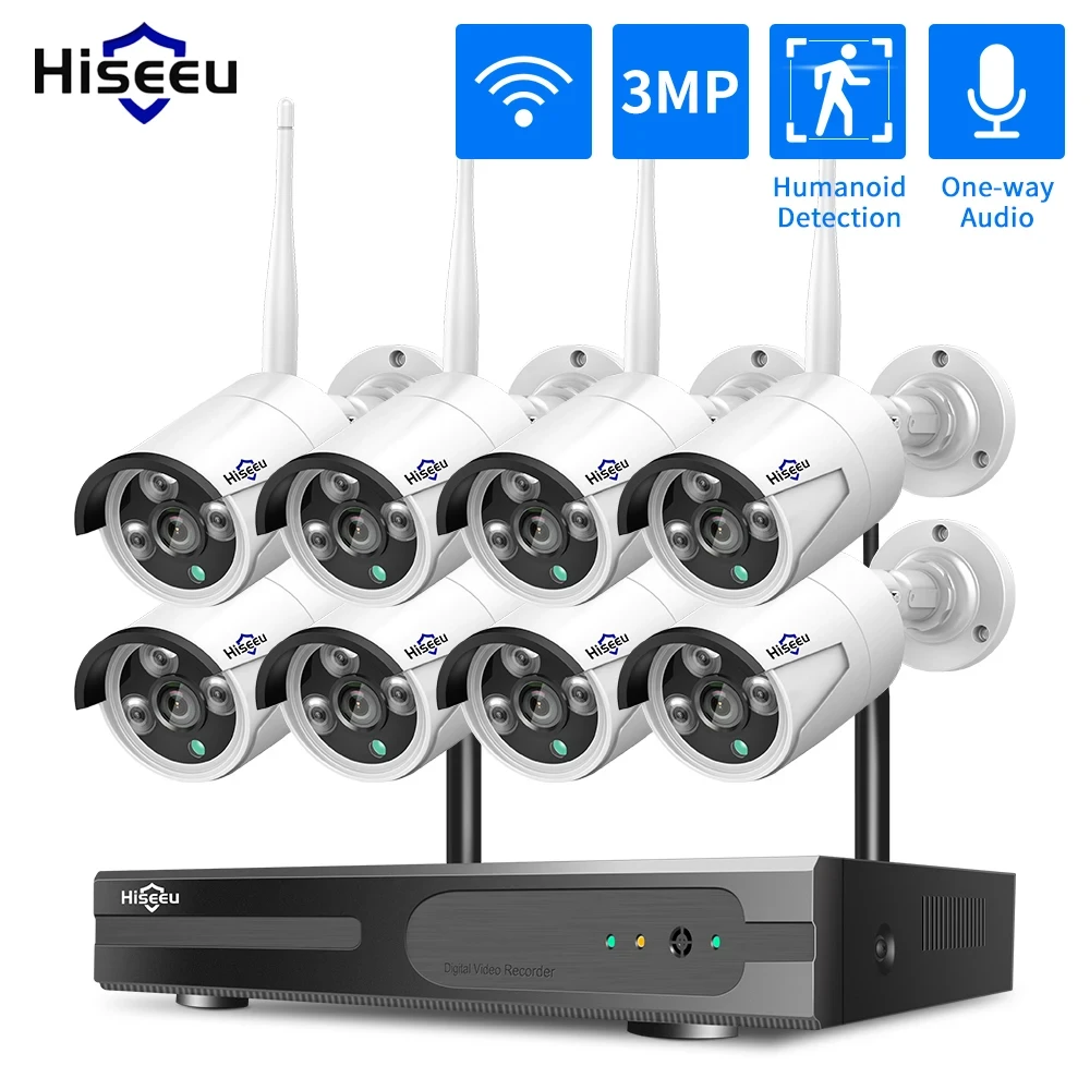 3MP 1536P CCTV 8CH Wireless NVR kit 3MP 3TB 1080P Outdoor IR Night Vision IP Wifi Camera Security System Surveillance Hiseeu kit