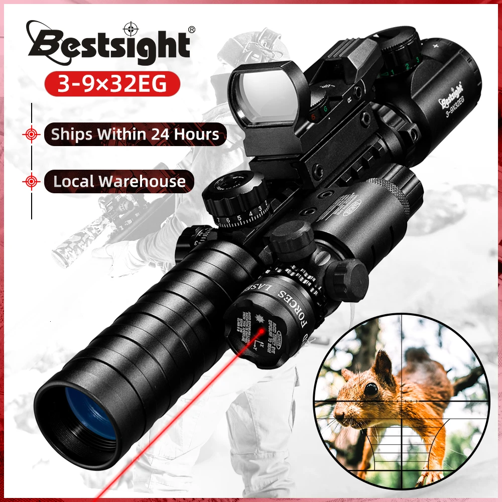 3-9X32 EG Tactical Optic Riflescope Red Green Illuminated Holographic Reflex 4 Reticle Red Green Dot 3 in 1 Combo Hunting Scope