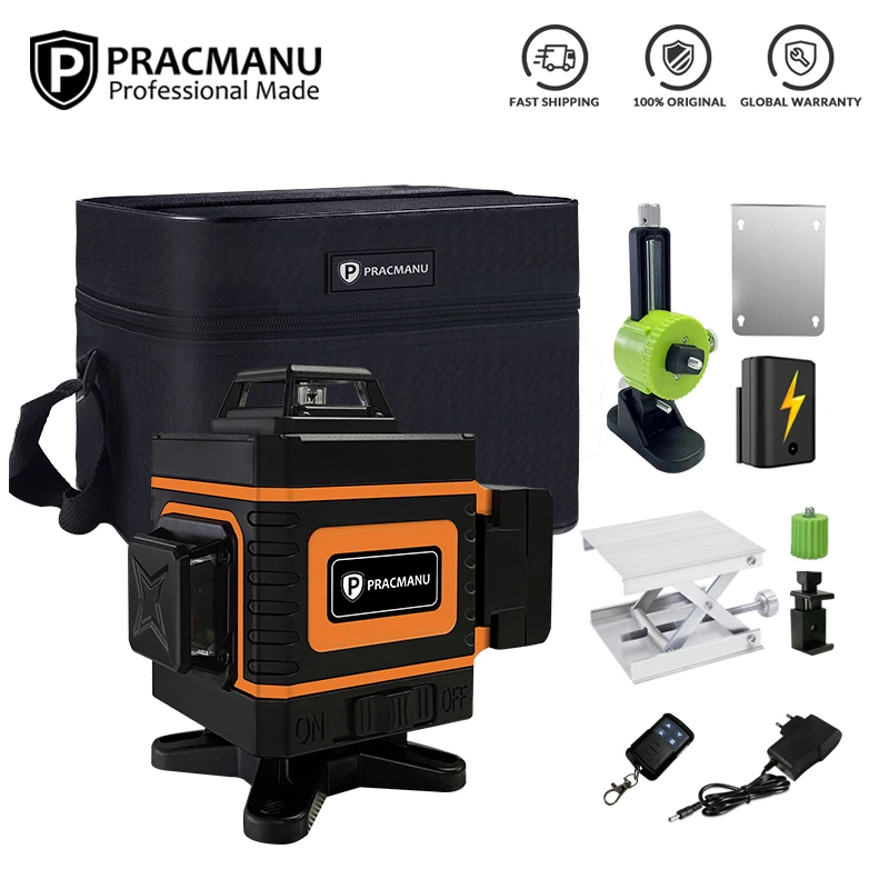 PRACMANU 5 Lines 6 Points Laser Level Automatic Self Leveling 360 Vertical&Horizontal Tilt Degrees Rotary LD 635nm Outdoor Mode