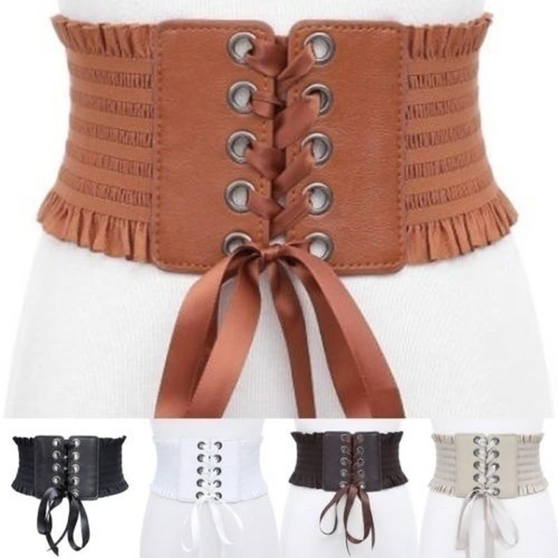 Women Fashion Stretch Belt Tassels Elastic Buckle Wide Dress Corset Waistband women's high waist belt wide waist belts