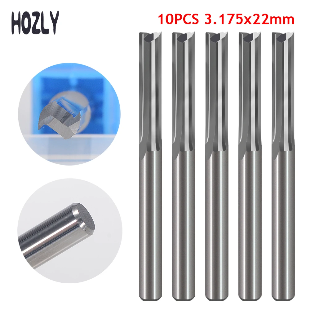 10 pieces 3.175 mm 22 mm two flutes straight slot end mill CNC two dimension cutting tools router bit