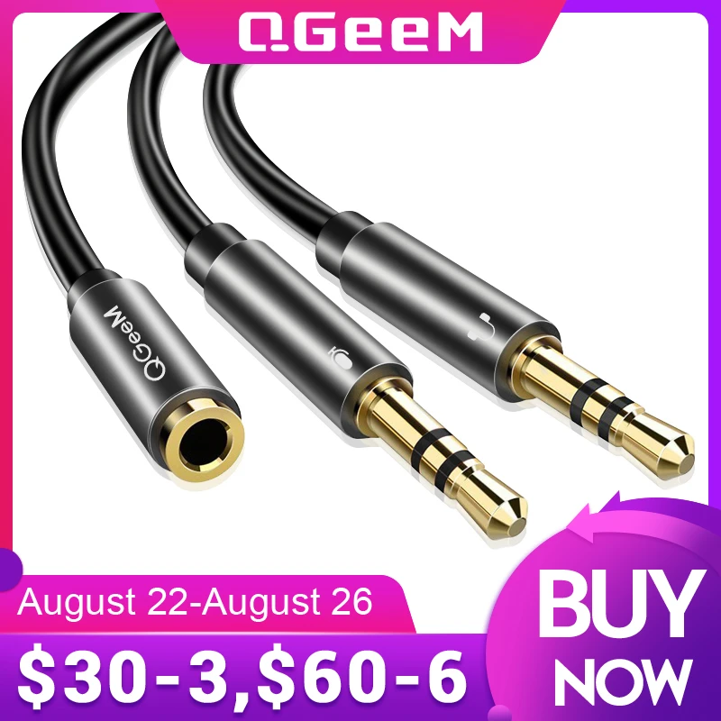 QGeeM Splitter Headphone for Computer 3.5mm Female to 2 Male 3.5mm Mic Audio Y Splitter Cable Headset to PC Adapter AUX Cable