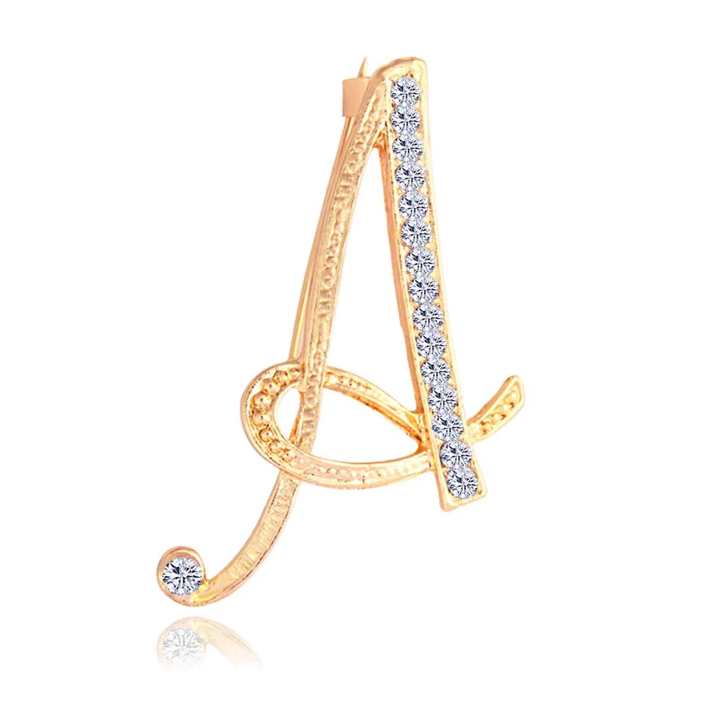WEIMANJINGDIAN Brand 26 Initial Letters A to Z Clear Crystal Rhinestone Brooch Pins for Women Jewelry in Gold Color Plated