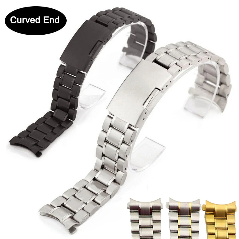 Solid Curved End 22mm 20mm Stainless Steel Watch Band Strap For Samsung Galaxy Watch Active2 46MM 44MM Black Watchband 18mm 24mm