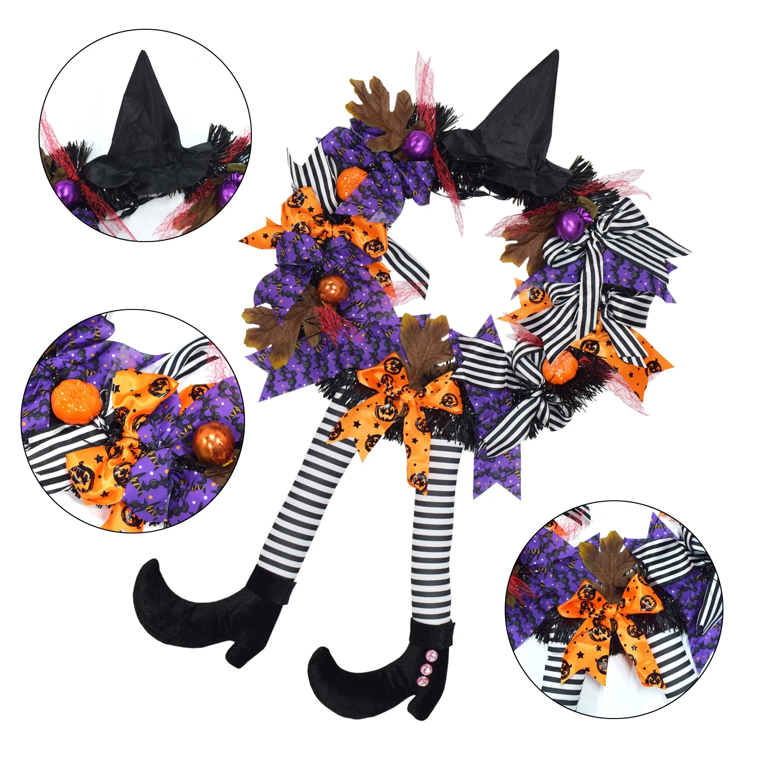 Christmas Door Hanging Wreath Supplies New Year Decoration Halloween Wreath Witch Legs for Thanksgiving Day Home Party Supplies