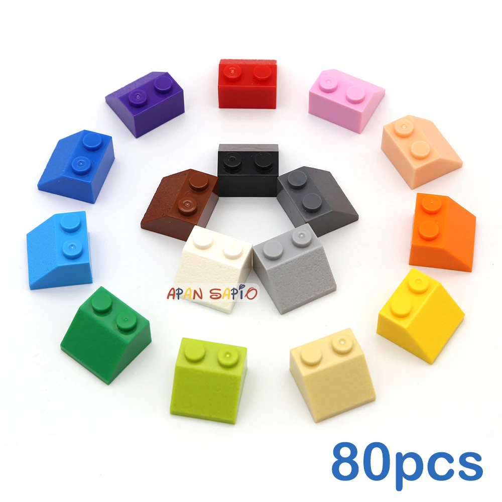 80pcs DIY Building Blocks Thick Figure Bricks Slope 2x2 Educational Creative Size Compatible With Plastic Toys for Children