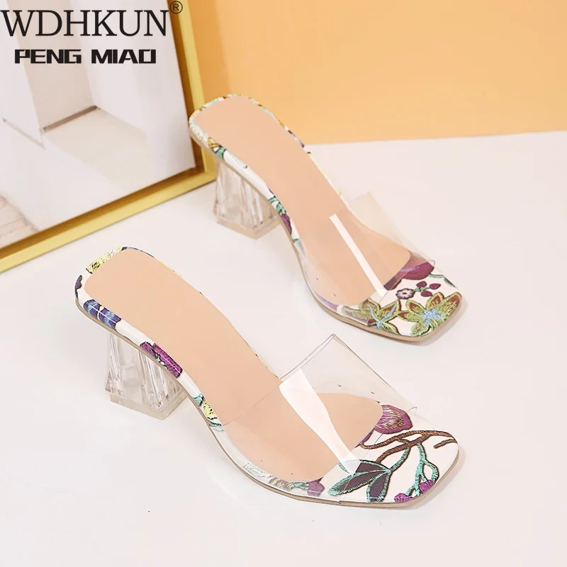 High Quality New Women Sandals PVC Crystal Heel Transparent Women Sexy Clear High Heels Summer Sandals Pumps Shoe Size 35~43