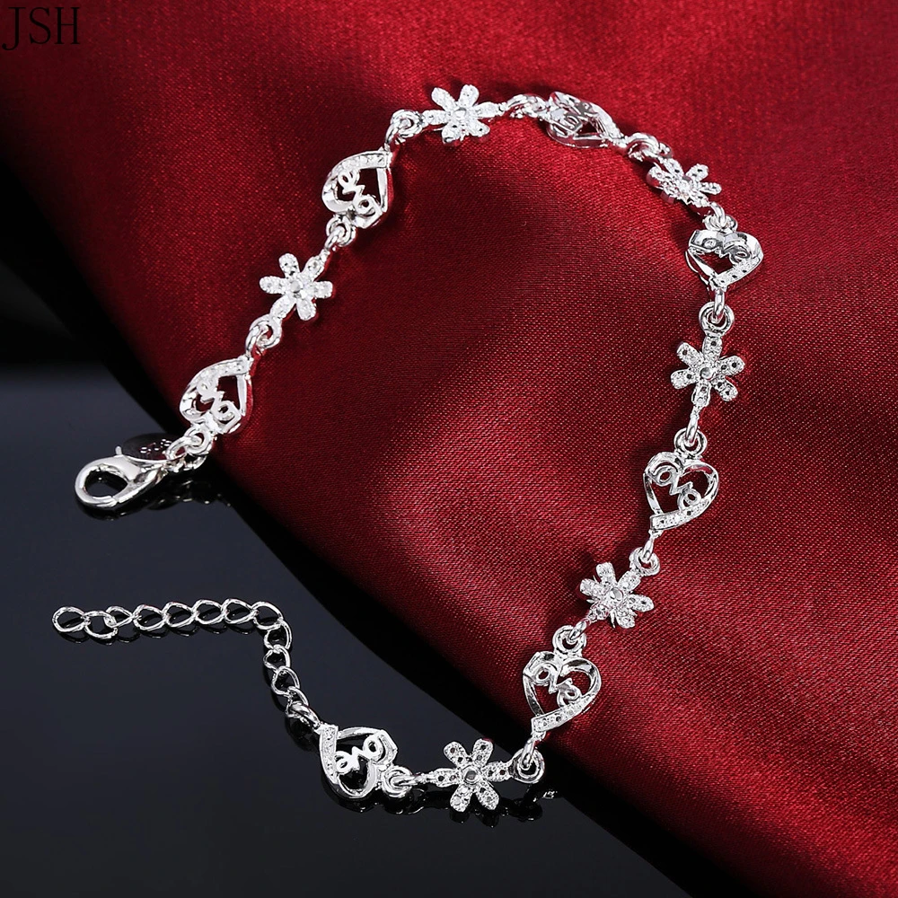 Beautiful for women 925 Sterling Silver bracelet noble HEART lovely chain fashion Wedding Party cute lady nice bracelet jewelry