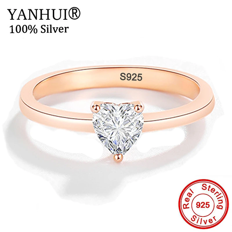 HOT SALE 925 Sterling Silver Heart Clear CZ White Gold/Gold/Rose Gold Color Rings for Women Engagement Wedding Jewelry JZ222