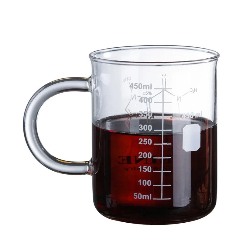 2021 New Caffeine Beaker Mug Graduated Beaker Mug with Handle  Borosilicate Glass Cup