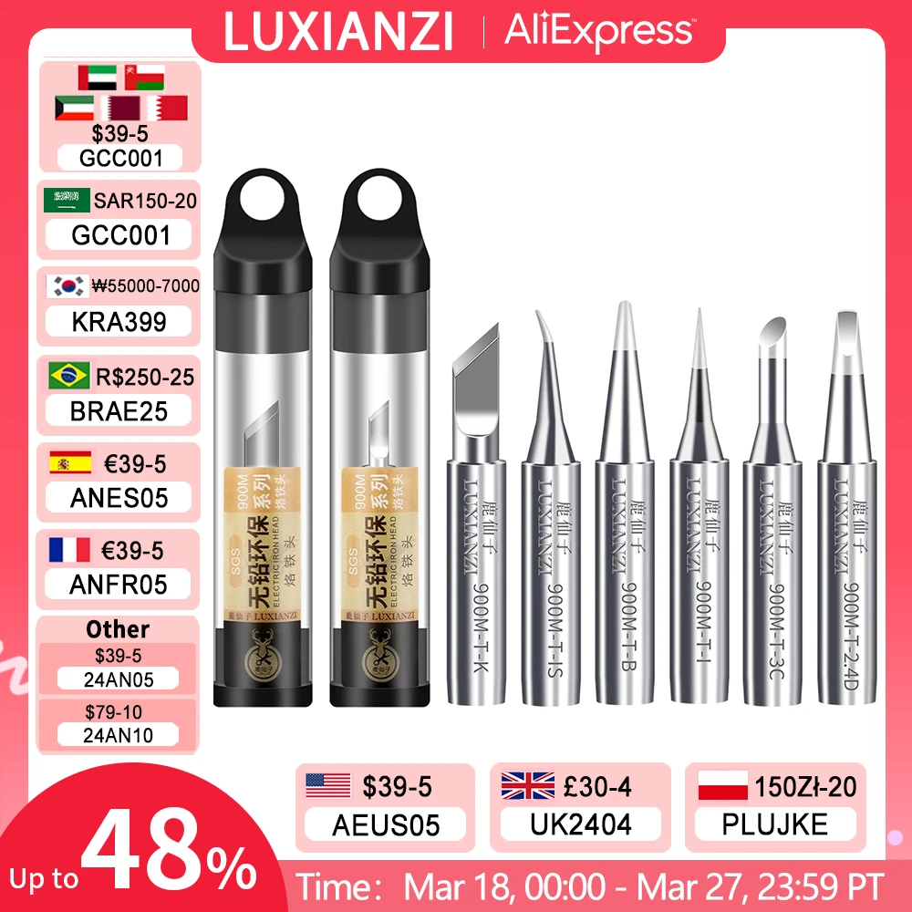 LUXIANZI 1pcs Lead Free Soldering Iron Tips Copper 900M Tip Soldering BGA Welding Tips K/1.5K/SK/3C/B/IS/I/2.4D SGS High Quality