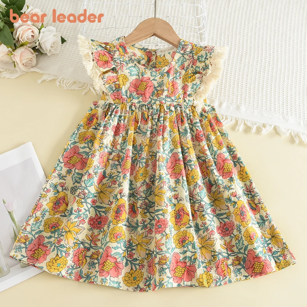 Bear Leader Girls Floral Dresses 2021 New Fashion Sweet Kids Flowers Costumes Children Sleeveless Vestidos Toddler Baby Clothing