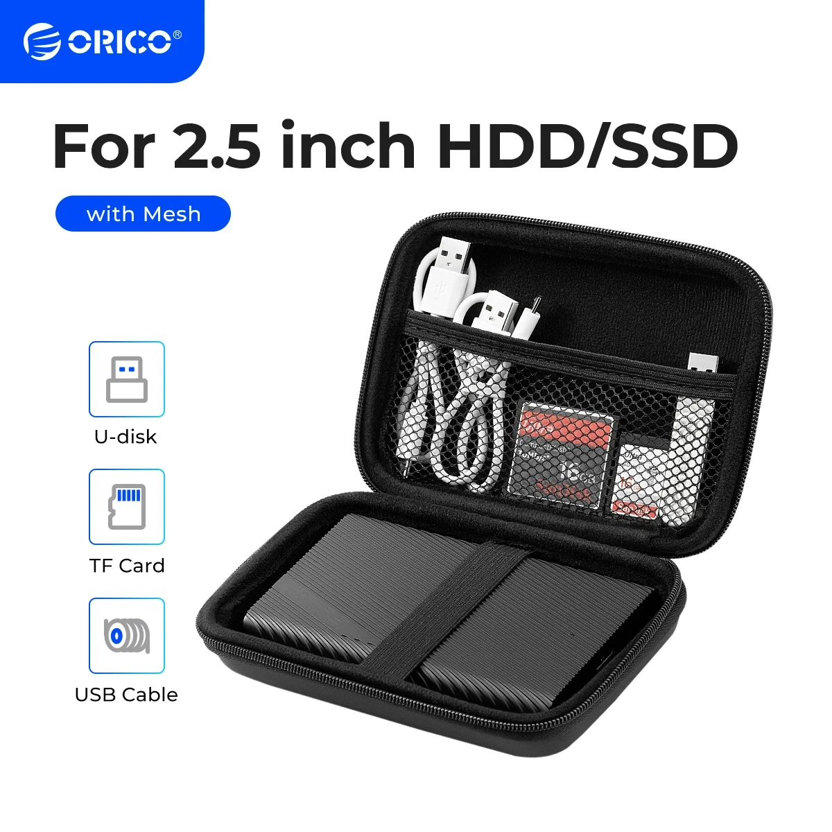 ORICO 2.5 Hard Disk Case Portable HDD Protection Bag for External 2.5 inch Hard Drive/Earphone/U Disk Hard Disk Drive Case Black