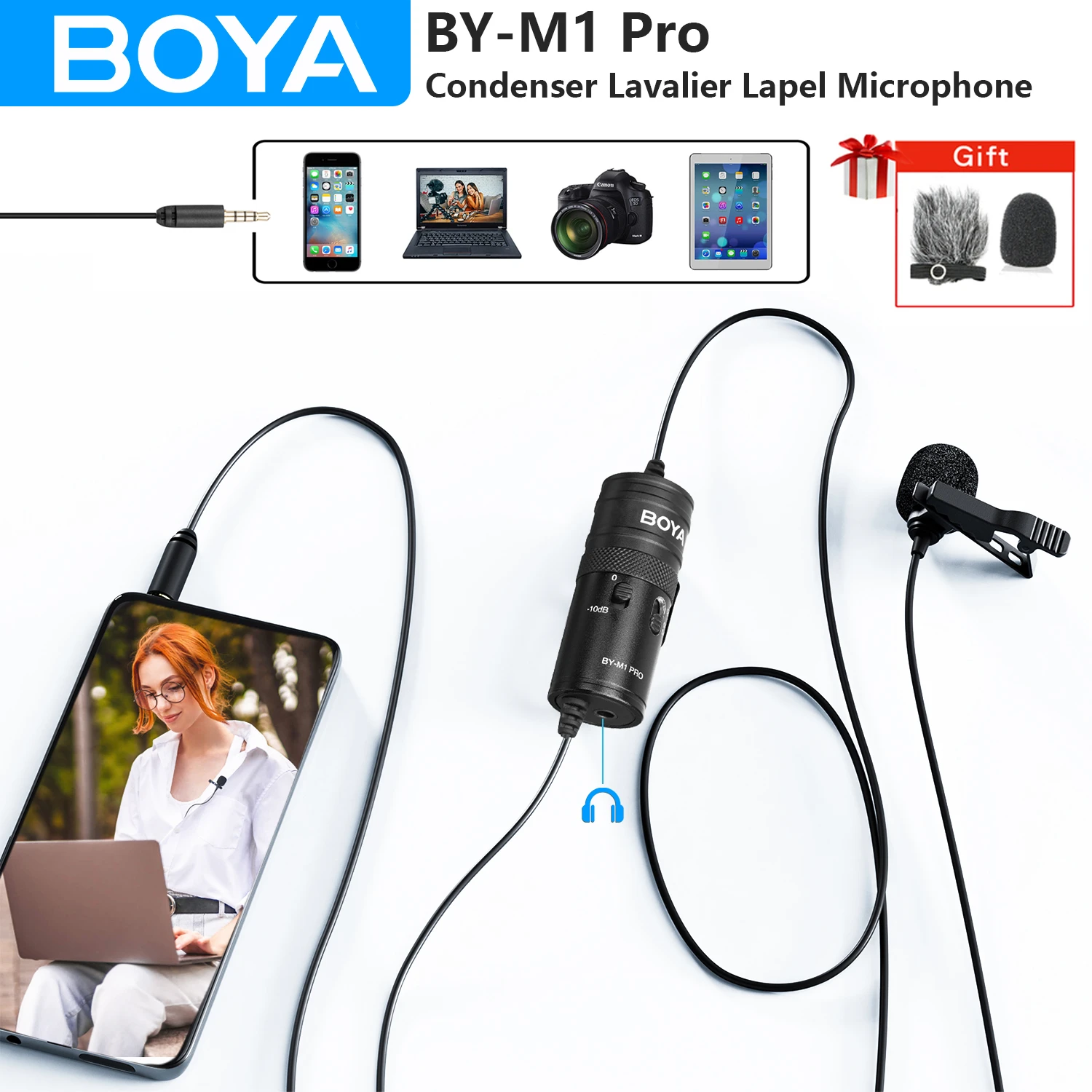 BOYA BY-M1 PRO 6m Omnidirectional Condenser Monitor Lavalier Microphone for Canon iPhone Podcast Nikon Sony iPhone 11 10 8 X 7