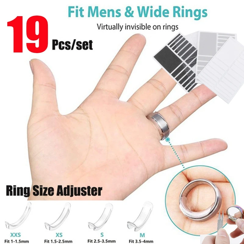 19PCS Silicone Invisible Ring Size Regulator Ring Size Adjusting Pad Spring Small Artifact Reducer Ring Sizer Fit Any Rings