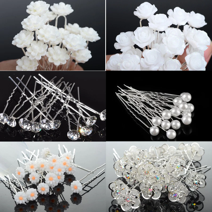 20PCS Rose Flower Hair Pins Bridal Wedding Hair Clips Bridesmaid Women Hair accessories Jewelry hairpin Wholesale