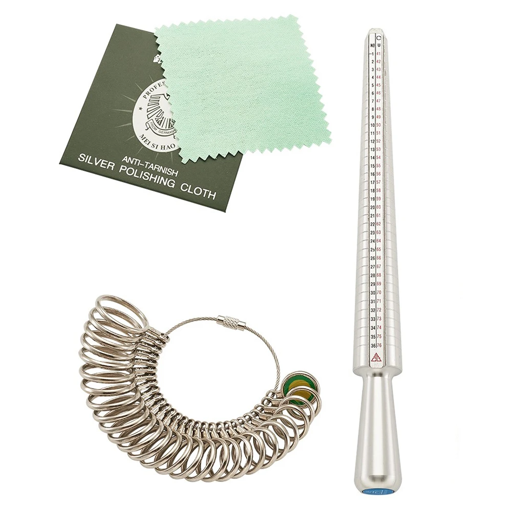 Jewelry Measuring Tool Sets with Ring Mandrel and Ring Sizers Model, Finger Measure, Rubber Hammers and Silver Polishing Cloth