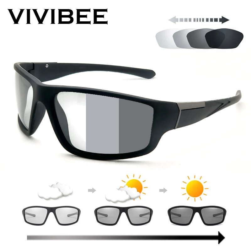 VIVIBEE Men Photochromic Sunglasses Black Sports Goggles Women Color Changing 100% Polarized Driving 2022 Mirror Sun Glasses