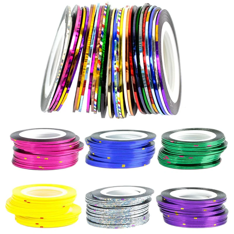 30Pcs 30 Multicolor Mixed Colors Rolls Striping Tape Line Nail Art Decoration Sticker DIY Nail Tips
