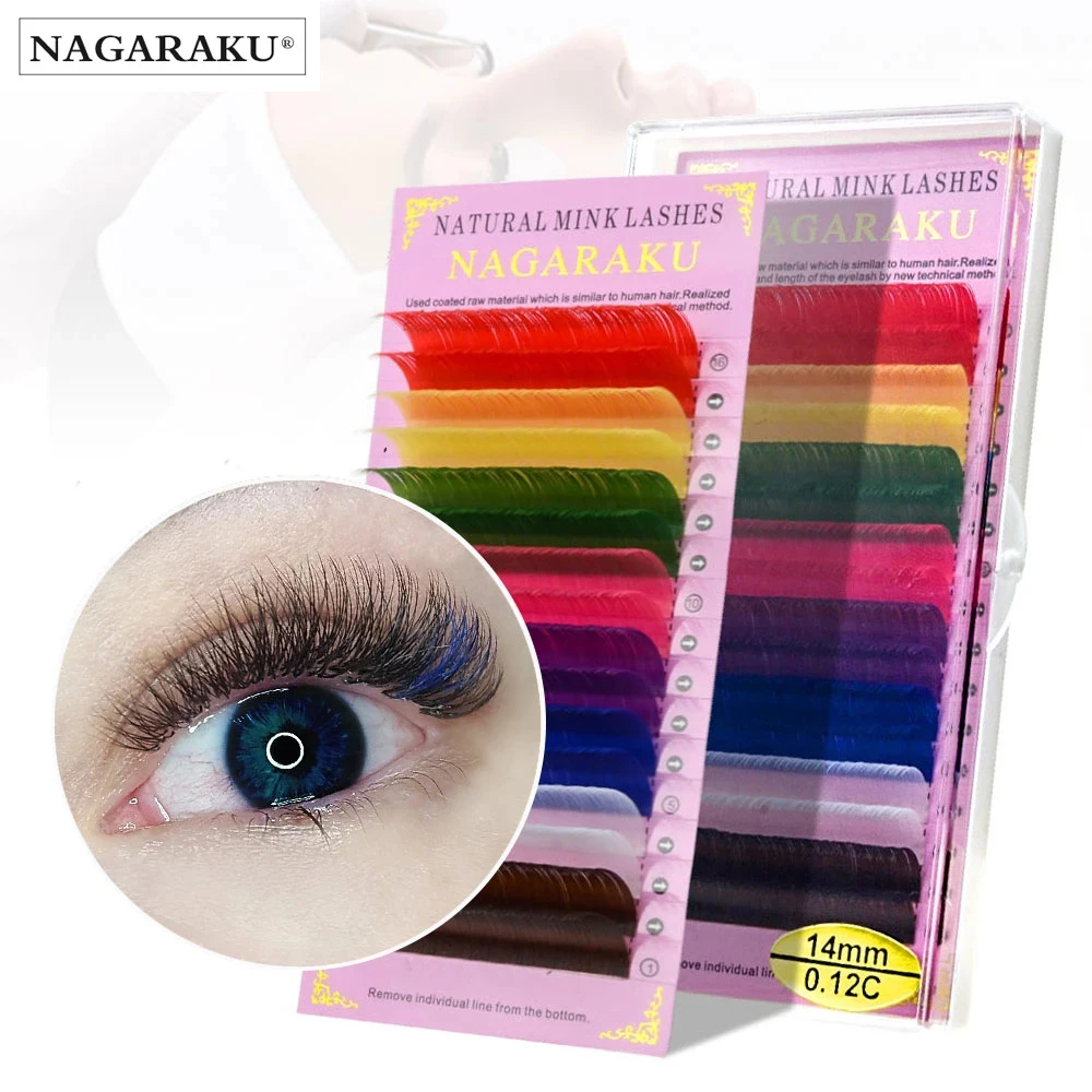NAGARAKU 8 Colors  J/B/C/D Curl 0.07/0.10/0.12/0.15mm 8-15mm False lashes individual colored lashes Faux Eyelash Extensions
