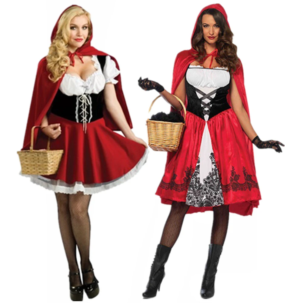 Halloween Costume For Adult Women Little Red Riding Hooded Cosplay Fantasy Game Uniforms Fancy Dress Party Cloak Outfit XS-6XL