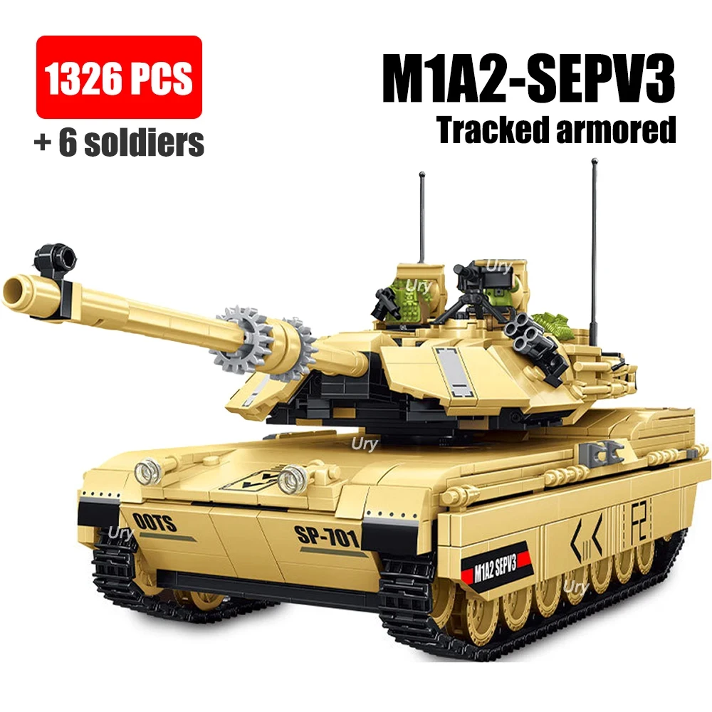 Sluban WW2 Army Tank Military MBT 2in1 M1A2 Abrams Tiger Cannon Truck Chariot Sets Soldiers Building Blocks Toys for Boys Gifts