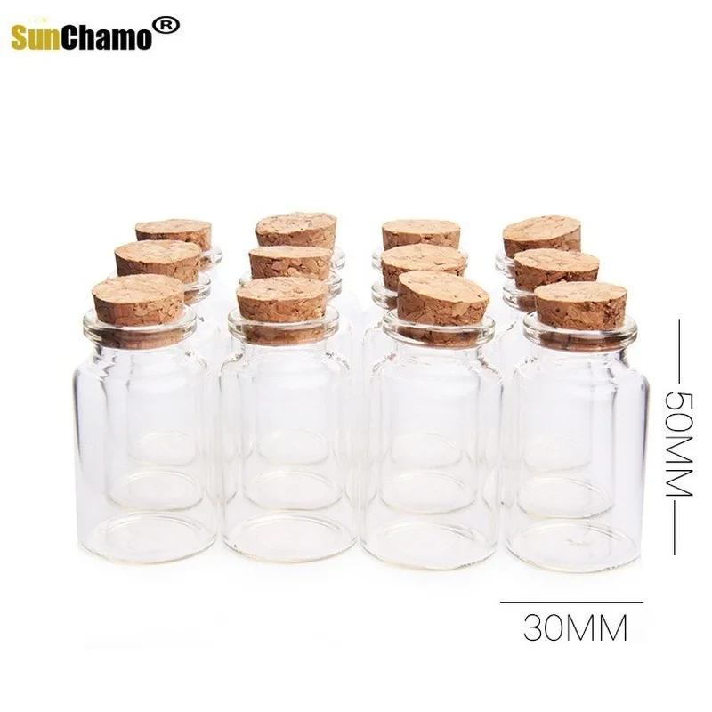 30x50mm Small Glass Bottles with Clear Cork Stopper Tiny Vials Jars Containers Capacity of 20ml Weddings Wish Bottle