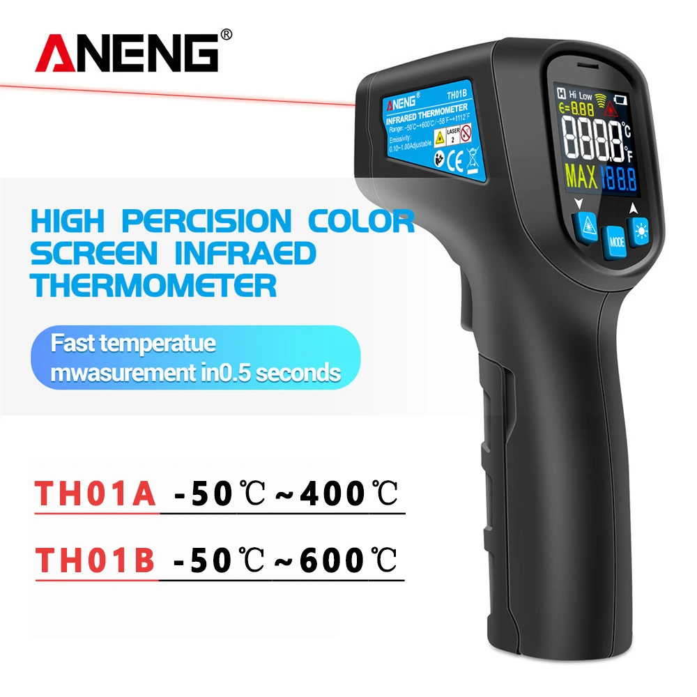 ANENG TH01B Digital infrared Thermometer IR laser Temperature Sensor Gun No Contact Thermometre -50~600C Meter Pyrometer