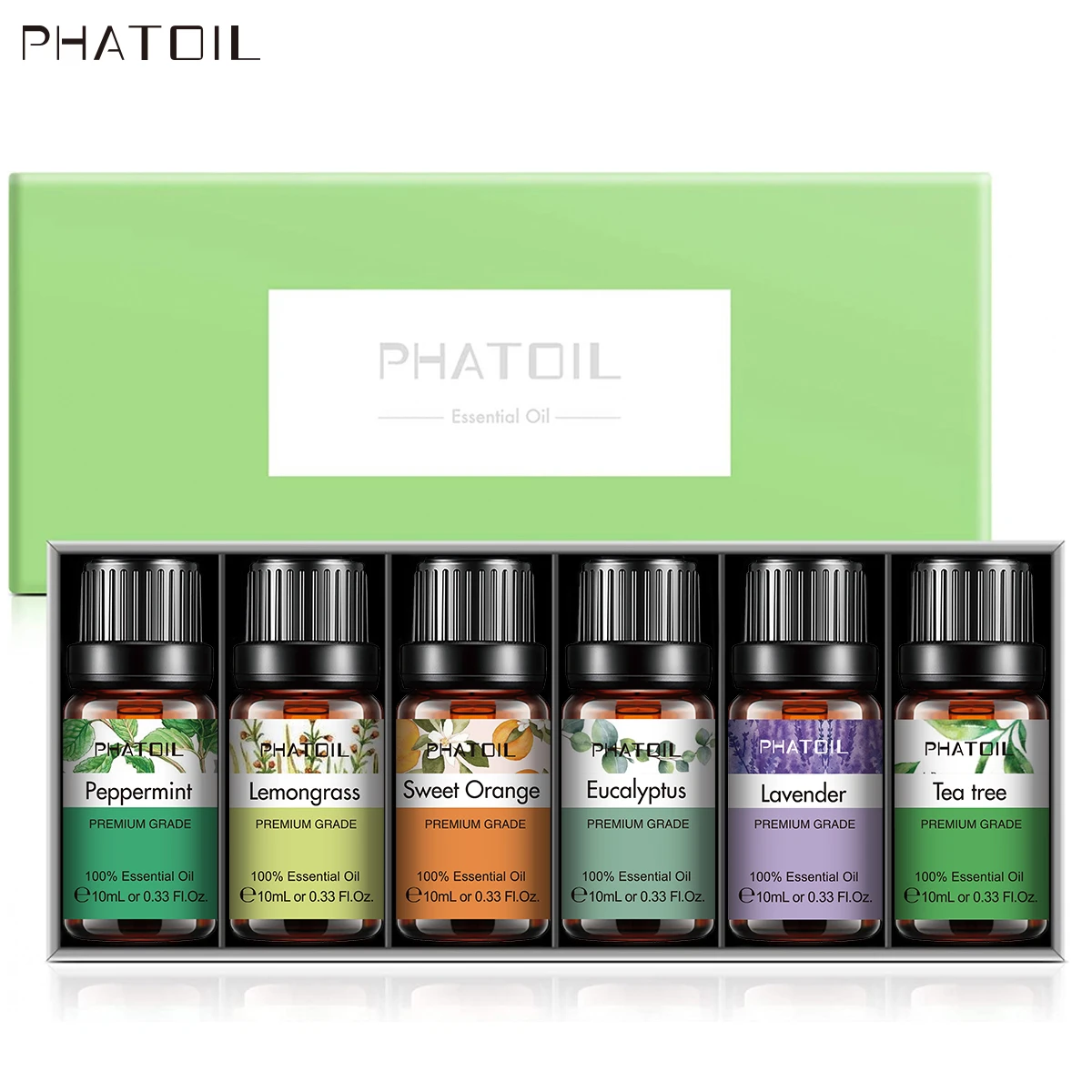 PHATOIL 6pcs Gift Box Pure Plant Essential Oils Set for Humidifier Lavender Eucalyptus Mint Tea Tree Massage Diffuser Aroma Oil