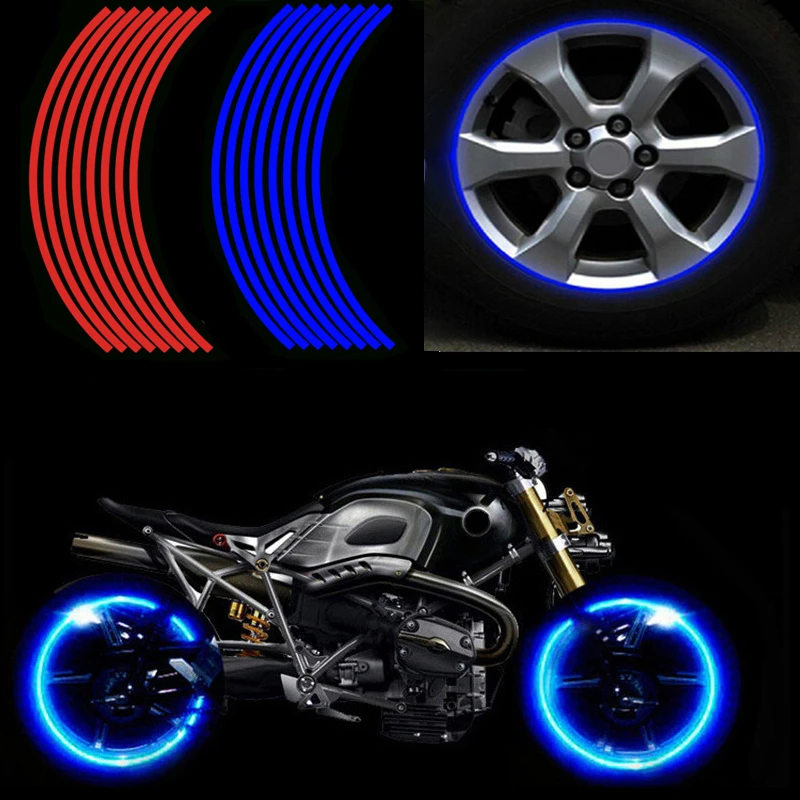 16PC Strips Motorcycle Wheel Sticker Reflective Decals Rim Tape Bike Motobike Decal 17'/18' For YAMAHA HONDA SUZUKI Harley BMW