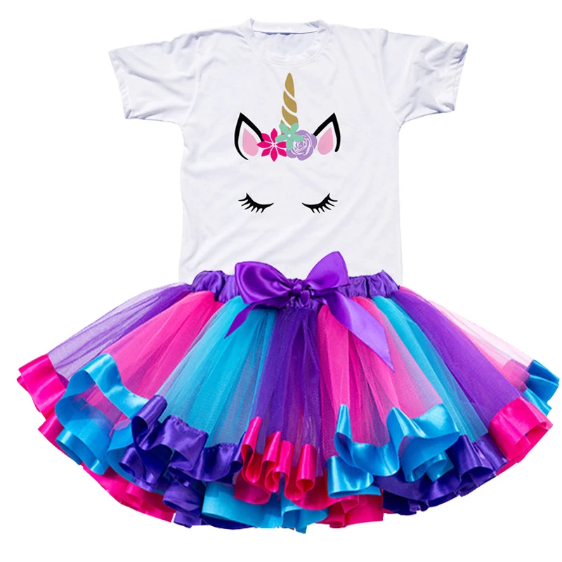 Baby Girl Birthday Dress Rainbow Unicorn Kids Dresses For Girls 2 3 4 5 6 Years Children Casual Wear Little Girls Summer Clothes