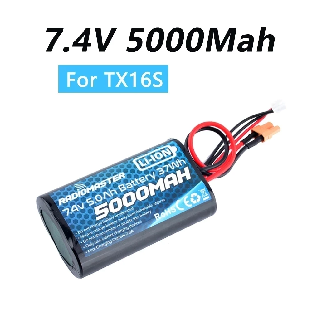 RadioMaster 2S 7.4V 5000mah 37wh Li-Ion Battery TX16S TRemote Control Transmitter JST-XH and XT30 Plug Large Endurance