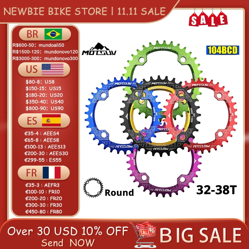 MOTSUV 104BCD Round Narrow Wide Chainring MTB Mountain bike bicycle 104BCD 32T 34T 36T 38T crankset Tooth plate Parts 104 BCD