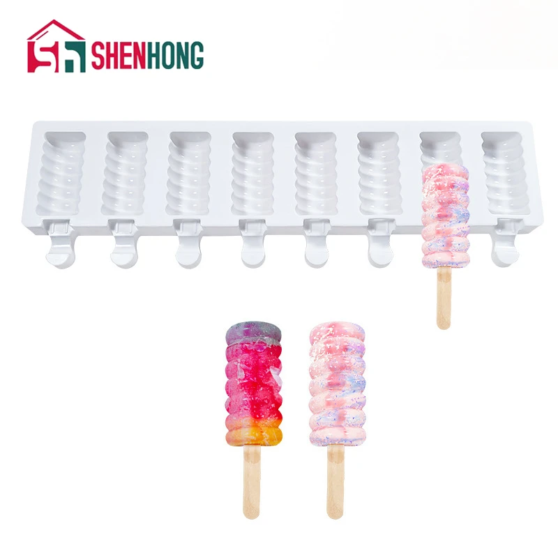 SHENHONG  8 Cavity Striped Ice Cream Makers Mold DIY Molds Ice Cube Moulds Dessert Molds Tray Popsicle Molds