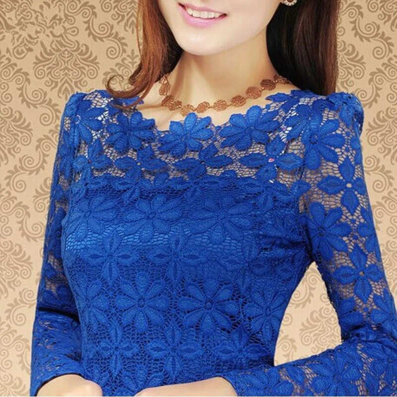 Plus size S-5XL 2018 New fashion Women's Lace Crochet Blouses Shirts Long Sleeve Sexy Tops Women Lace Blouse camisa feminina