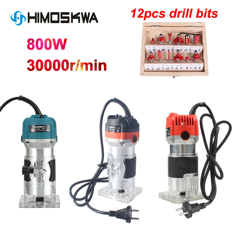 800W Wood Router 220V Woodworking Electric Trimmer Wood Milling Engraving Slotting Trimming Carving Machine With Milling Cutter